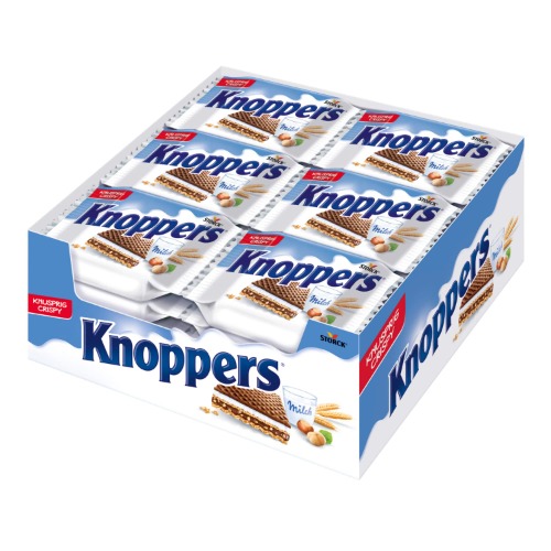 Knoppers – 24 x 25g – Gefüllte Waffelschnitte mit Milchcreme und Nougatcremefüllung