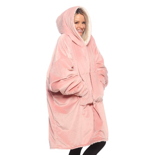 THE COMFY Original | Oversized Microfiber & Sherpa Wearable Blanket, Seen On Shark Tank, One Size Fits All (Blush) - Blush