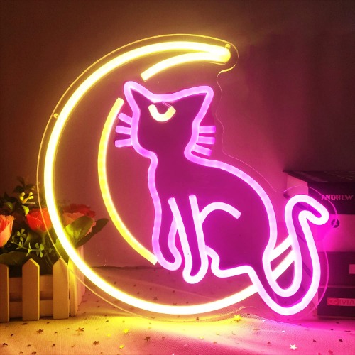 Sailor Moon Luna Neon Signs Dimmable Cartoon Magic Cat Moon Light Anime Neon Sign Art Wall Decorative Lights for Girl's Room Game Room Birthday Gifts Birthday Halloween Christmas Gift Pink Warm White