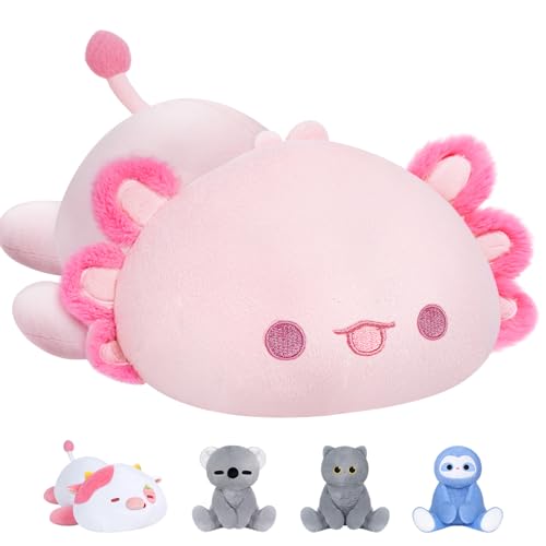 Mewaii Weighted Stuffed Animals 4.0 Lbs– Weighted Axolotl Plush, Weighted Plush Animals for Kids, Axolotl Weighted Pillow, Birthday Gifts for Women, Girls and Males (23 inch) - Weighted Axolotl（pink)