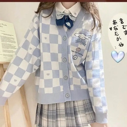 Sanrio Character Checkerboard Cardigan in New Condition - M / Blue