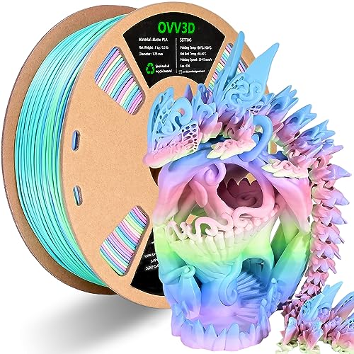 OVV3D Rainbow PLA Filament 1.75mm, Rainbow PLA 3D Printer Filament Multicolor Matte Color Changing Rainbow PLA Filament with Pink Purple Blue Green Blue, 3D Printing Filament 3D Filament, 1kg - Macaron Rainbow
