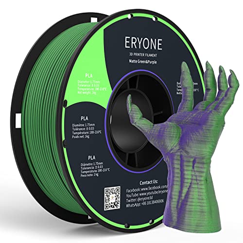 ERYONE 3D Printer Filament, PLA Filament Matte Dual Color Filament, Coextrusion Filament 1.75 +/- 0.03mm, 1kg/ Spool(2.2lbs), Matte Green&Purple - Green&purple