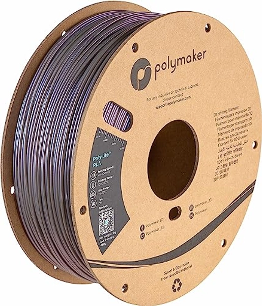 Polymaker Color Changeable Starlight Silver PLA 3D Printer Filament 1.75mm, Different Color by Light, Barely Visible Layer Lines - Starlight Mercury 1.75 PLA Metallic Filament, 1kg