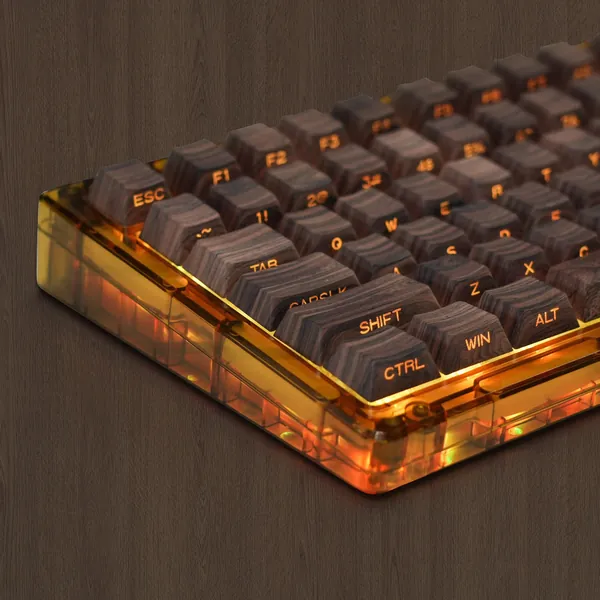 Walnut Wood Grain Side Print Backlit 132 Pcs Keycap Set for Mechanical Gaming Keyboard | Cherry MX Profile | 70% PBT