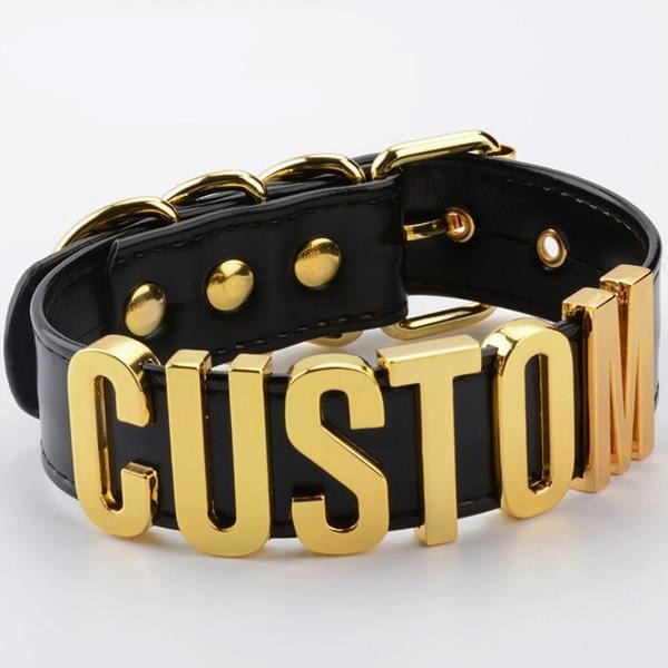Custom Leather Choker - Black & Gold