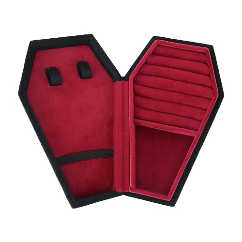 Keepatin Coffin Velvet Jewelry Box, Small Travel Jewellery Organizer,Halloween Horror Decor Gothic Ring Necklace Earring Bracelets Accessories Gifts for Women Girls