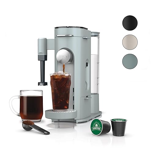 Ninja Pods & Grounds Specialty Single-Serve Coffee Maker, K-Cup Pod Compatible, Built-In Milk Frother, 6-oz. Cup to 24-oz. Travel Mug Sizes, Iced Coffee Maker, Glacier Blue, PB051GB - Glacier Blue