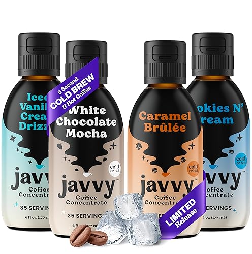 Javvy Coffee Concentrate - Cold Brew Coffee, Perfect for Hot or Iced Instant Coffees, Hot Drinks, Cold Brew Concentrate, 35 Servings – 4 Pack Variety - 4 Pack Variety - 6 Fl Oz (Pack of 4)