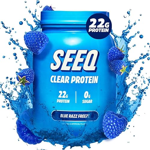 SEEQ Clear Whey Isolate Protein Powder, Blue Razz Freeze, 25 Servings, 22g Protein Per Serving, Sugar-Free, Keto-Friendly, Soy-Free Clear Protein Powder, Juice-Like Protein - Blue Razz Freeze - 25 Servings (Pack of 1)