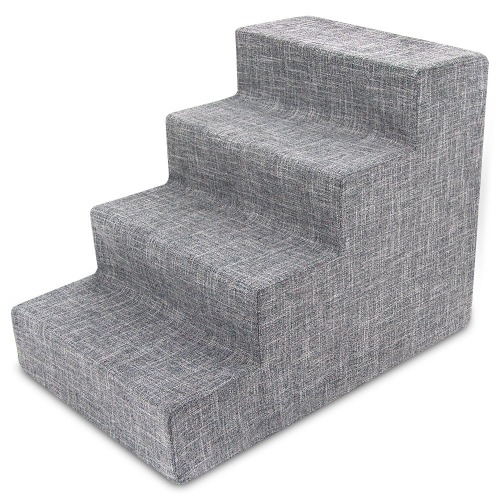 Best Pet Supplies Foam Pet Steps for Small Dogs and Cats, Portable Ramp Stairs for Couch, Sofa, and High Bed Climbing, Non-Slip Balanced Indoor Step Support, Paw Safe - Ash Gray Linen, 4-Step - Ash Gray Linen 4-Step (H: 18")