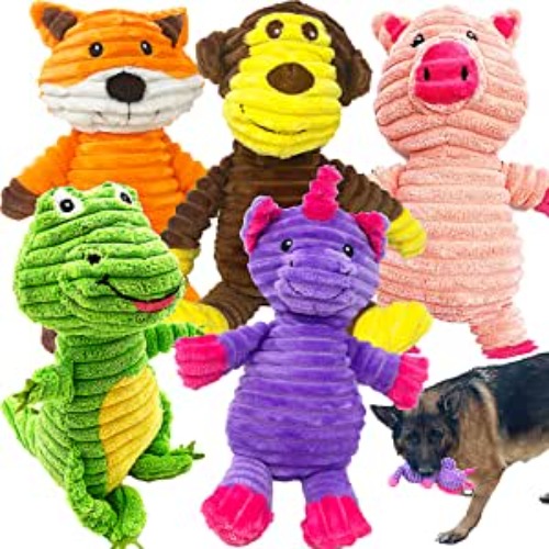 Jalousie 5 Pack Dog Toys Dog Plush Toys Assortment Value Bundle Dog Squeaky Toys Assortment Puppy Pet Mutt Dog Toy Dog Squeak Toy for Medium Large Dogs