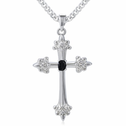 Lourny Silver Cross Necklace for Women, Cross Pendant Necklace with Cubic Zirconia for Mother Dainty Gift - Iris
