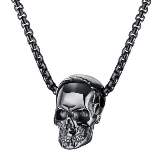 Jude Jewelers Stainless Steel Retro Gothic Skull Style Cocktail Party Biker Pendant Necklace - Black