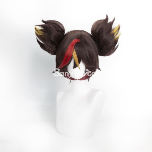 Game Genshin Impact Xinyan Brown Twintails Short Cosplay Wig
