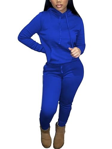 Nimsruc Two Piece Outfits for Women Casual Sweatsuits Set Long Sleeve Hoodie Tracksuit - 9014 Royal Blue - XX-Large