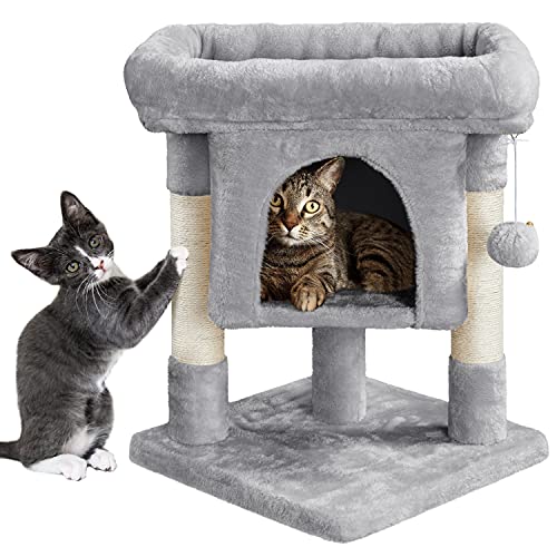 Yaheetech 59cm Basic Cat Tree Tower, Cat Scratching Post w/Oversized Perches, Condo and Hanging Ball, Cat Furniture Cat House for Cats Kittens Pets, Light Grey - Light Grey