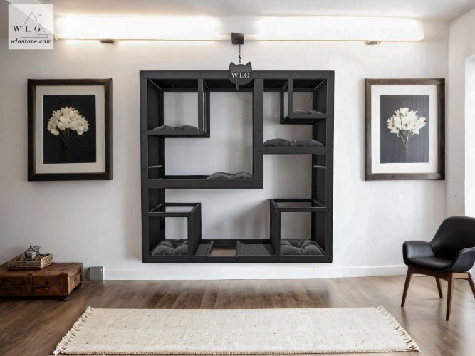 WLO® Black Square Compact Cat Shelf | Black / Black