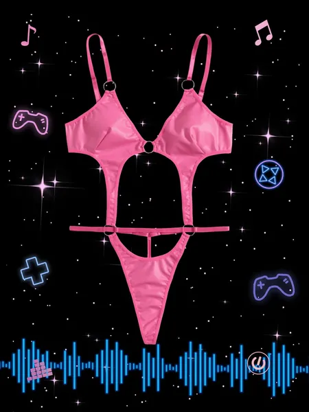 ROMWE Anime Body teddy unicolor con abertura adorno de anillo PU