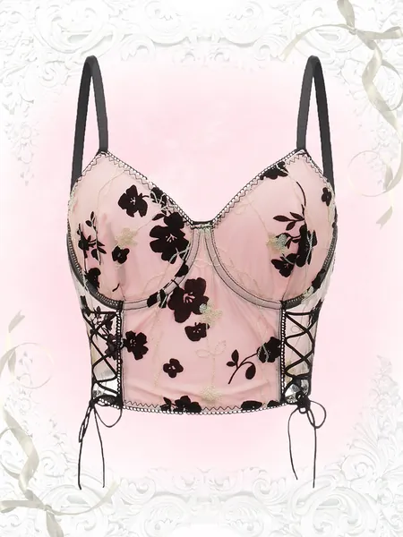 ROMWE Sweetness Top de tirantes con encaje floral