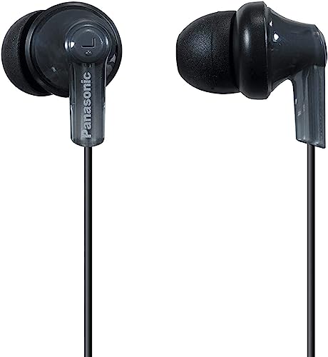 Panasonic ErgoFit Wired Earbuds, In-Ear Headphones with Dynamic Crystal-Clear Sound and Ergonomic Custom-Fit Earpieces (S/M/L), 3.5mm Jack for Phones and Laptops, No Mic - RP-HJE120-K (Black) - Black - No Mic
