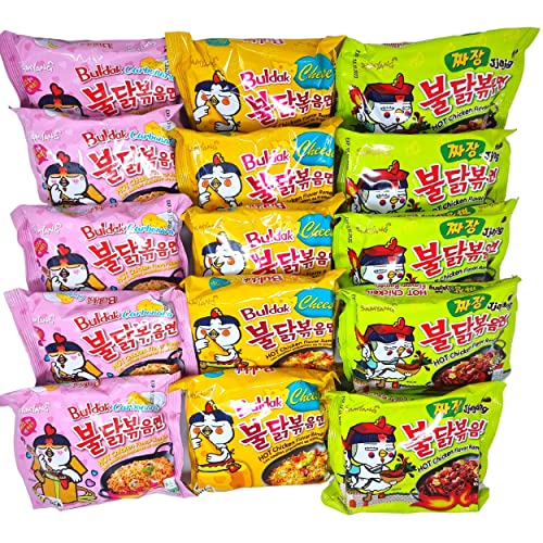 BUNDLES FOR YOU - Samyang Hot Chicken Flavor Ramen Noodles - Vorteilspack 5 Portionen pro Sorte - Korean Fire Noodle Set 9 (15x140g)