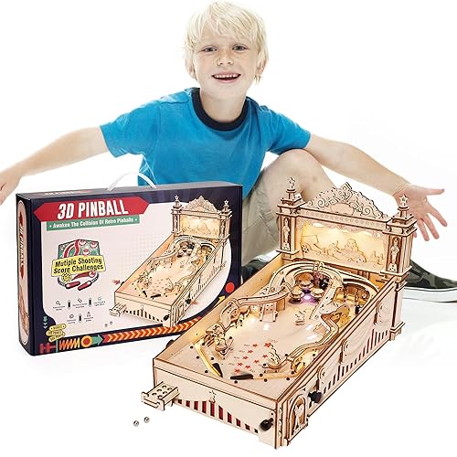 ROBOTIME Pinball Machince EG01 - Wooden Puzzles for Adults Miniature Pinball 3D Puzzle