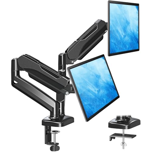 MOUNTUP Dual Monitor Stand for Desk, Adjustable Gas Spring Double Monitor Mount Holds 4.4-17.6 lbs and 13-32 Inch Screens, Monitor Arms for 2 Monitors, VESA 75x75 100x100 with C-clamp& Grommet, Black - Black