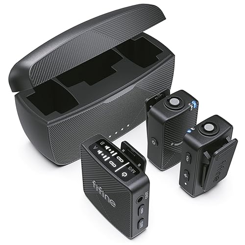 FIFINE Wireless Lavalier Microphone for iPhone/Android/Camera, 2 Pack Cordless Lapel Mic System for Vlog Recording Video YouTube/TikTok Interview, Condenser Clip-On Microphone with Charging Case-M9