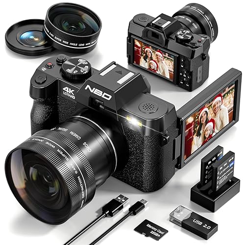48MP Digital Cameras for Photography with WiFi & App Control,4K Autofocus Vlogging Camera for YouTube with 16X Zoom, Anti-Shake, 32GB TF Card, Dual Batteries, 52mm Wide Angle & Macro Lens - Black