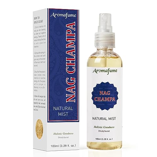 Aromafume Nag Champa Natural Mist Spray 100 ml / 3.3oz | Made with Sandalwood, Jasmine, Ylang Ylang & Champa Flower extracts | Ideal for Meditation and Rituals | Non-Alcoholic, Non-Toxic & Vegan - Nag Champa