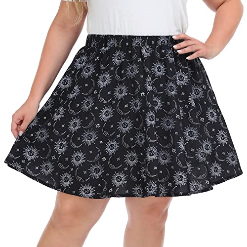 HDE Women's Plus Size Skater Skirt Elastic Waist Pleated Mini Circle Skirts - 2X - Celestial Sun