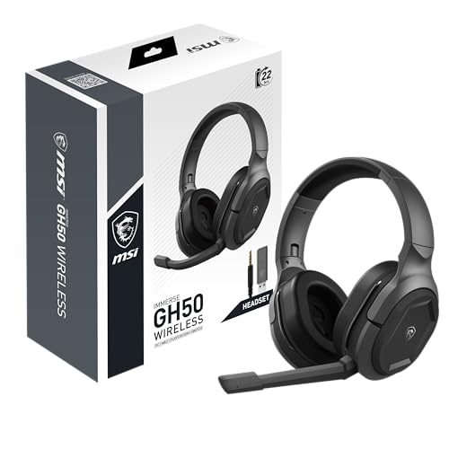MSI Immerse GH50 Wireless Gaming Headset – 22 Hr Battery Life, 50mm Neodymium Drivers, Detachable Omnidirectional Mic, Lightweight Comfort, Cross Platform Connectivity