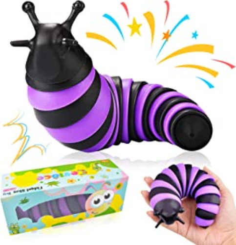 Cevioce Fidget Slug Toy, Sensory Slug Fidget Toy for Kids & Adults, 1Pc Cute Autism Sensory Toys for Autistic Children｜Great Birthday Gift for Girls Boys - Easter Basket Stuffers for Toddler - Black & Purple