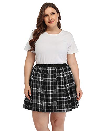 HDE Plus Size Skirt Plaid Mini Skater Skirts Pleated School Girl - 18-20 - Black and White Plaid