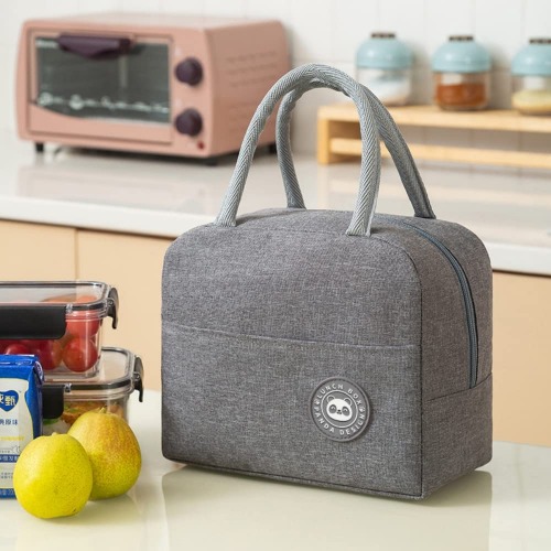 Frafuo Lunch Tote Waterproof Reusable Insulated Lunch Bag Cooler Lunch Box Meal Container with Side Pocket & Round Handle, Large Capacity but Easy to Carry (Grey) - Grey