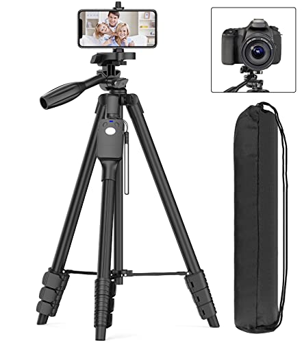 XXZU 60" Camera Tripod with Travel Bag,Cell Phone Tripod with Remote,Professional Aluminum Portable Tripod Stand with Phone Tripod Mount&1/4”Screw,Compatible with Phone/Camera/Projector/DSLR/SLR - 60" - 5-Section Tripod