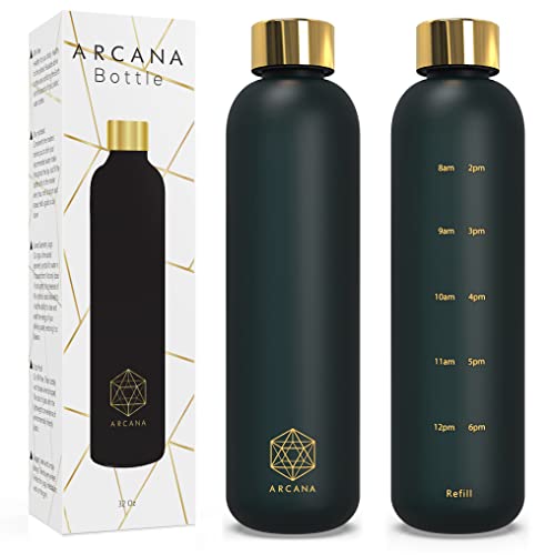 ARCANA Arc Bottle Water With Time Marker - Motivational Bottles Times To Drink BPA Free Frosted Plastic Gym, Sports, Outdoors (32oz, black) - 32oz - black
