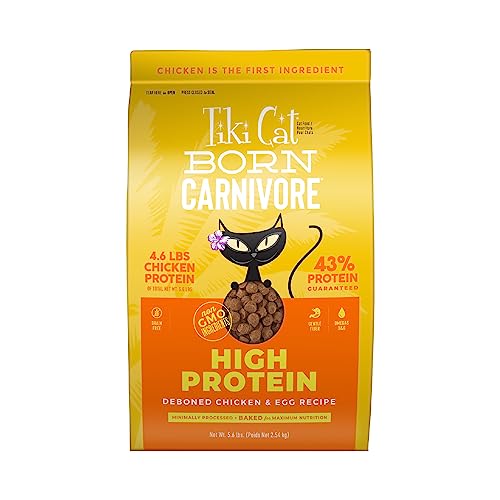 Tiki Cat Born Carnivore High Protein, Deboned Chicken & Egg, Grain-Free Baked Kibble to Maximize Nutrients, Dry Cat Food, 5.6 lbs. Bag - Deboned Chicken & Egg - 5.6 Pound (Pack of 1)