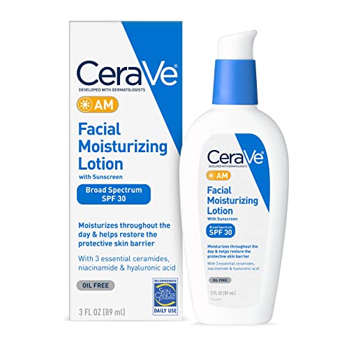 CeraVe AM Facial Moisturizing Lotion with SPF 30 | Oil-Free Face Moisturizer with SPF | Formulated with Hyaluronic Acid, Niacinamide & Ceramides | Non-Comedogenic | Broad Spectrum Sunscreen | 3 Ounce - 3 Fl Oz (Pack of 1)