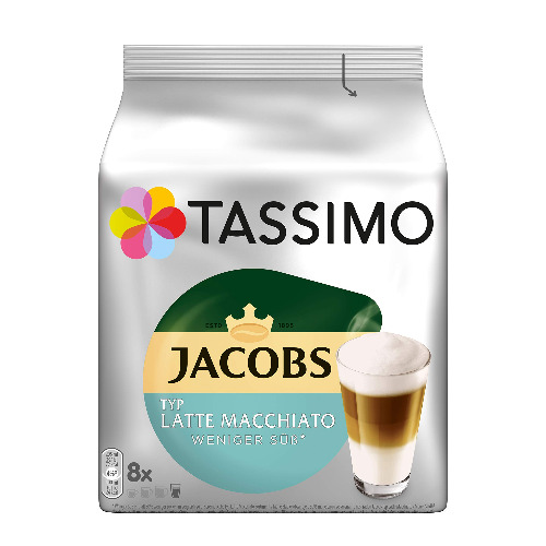 Tassimo Kapseln Latte Weniger Süß, 40 Kaffeekapseln, 5er Pack, 5 x 8 Getränke - Latte Macchiato Weniger Süß 8 Stück (5er Pack)