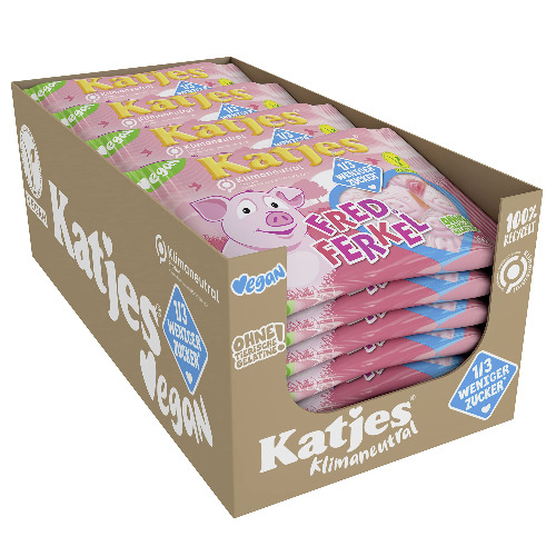 Katjes Fred Ferkel mit weniger Zucker Vorratsbox – Kultige Schaumzucker Süßigkeiten in Schweinchen-Form – Jetzt mit 1/3 weniger Zucker* – Leckere Veggie-Nascherei für die ganze Familie, 20 x 160 g - Fred Ferkel 160 g (20er Pack)