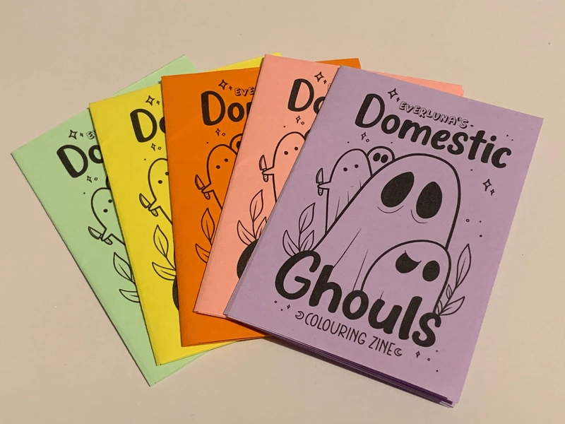 Domestic Ghouls Colouring Zine Sheet Ghosts Adult Spooky Doodling