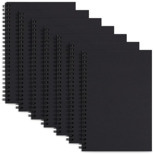 LABUK 7 Pack A5 Unlined Spiral Notebook 100 Pages Blank Notebook Journal Bulk Sketch Books 8.3"x 5.5" Soft Cover Kraft Memo Notepads Diary Planner, 50 Sheets for School Travel Office Supplies (Black) - 