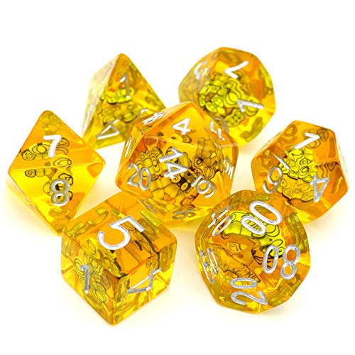 Haxtec Honey Bee DND Dice Set 7PCS Yellow Resin Polyhedral Dice Set Filled for Dungeons and Dragons Gifts-Hornet Dice - Honey Bee