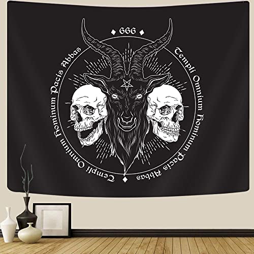 Baphomet Pentagram Satanic Tapestry, Gothic Demon Goat Head Skulls Tattoo Symbol Tapestry, Black and White Divination Devil Satanic Tapestry for Bedroom Living Room Dorm College 60X40 Inches - 60X40