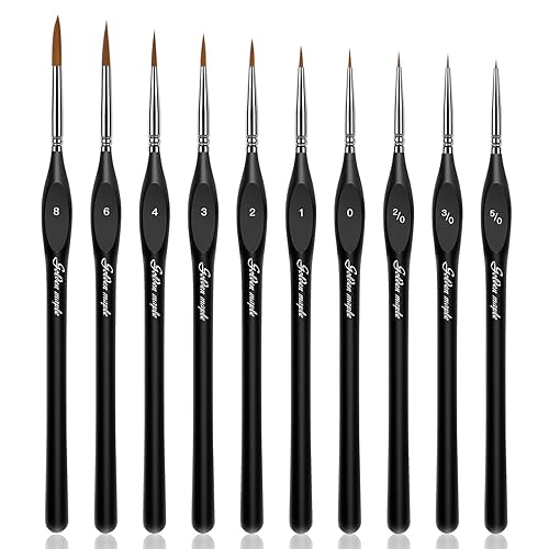 Golden Maple Detail Paint Brushes Set 10pcs Miniature Brushes for Fine Detailing & Art Painting - Acrylic, Watercolor, Oil, Models, 40k - Black