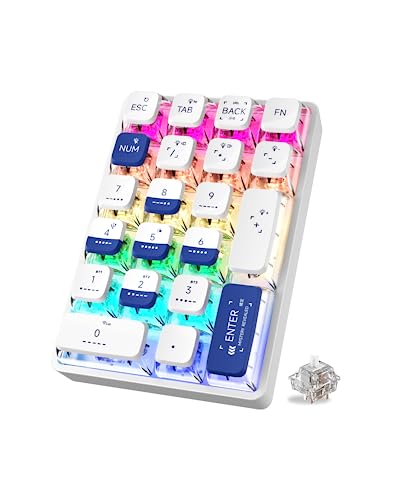SOLAKAKA K21 RGB Backlit Tri-Mode Wireless Mechanical Number Pad Supports 3 Bluetooth/2.4GHz/Type C Wired,Hot Swappable 21 Keys Mechanical Numpad with Pudding Style PBT Keycaps - K21-white