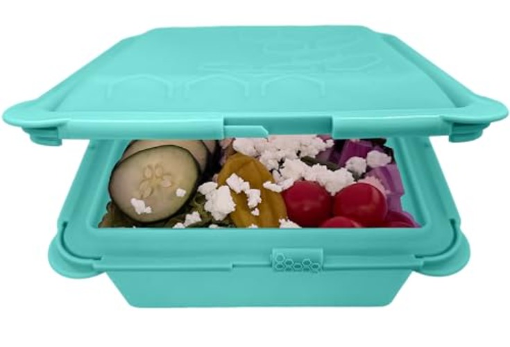 Big Bee, Little Bee - SoftShell XL Reusable Silicone Food Storage Container with Connected Clamshell Lid, Easy to Clean, Snaps Closed, Microwave, Freezer & Dishwasher Safe (Aqua) - Aqua