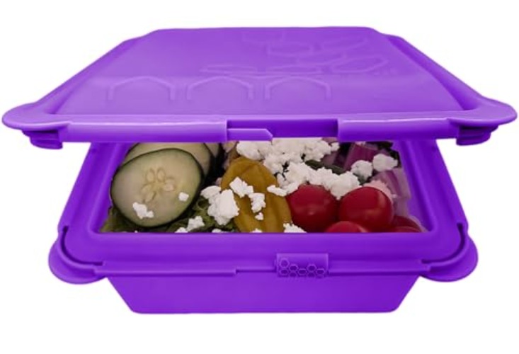 Big Bee, Little Bee - SoftShell XL Reusable Silicone Food Storage Container with Attached Clamshell Lid, Easy Cleaning, Snaps Closed, Microwave, Freezer & Dishwasher Safe (Grape) - Grape